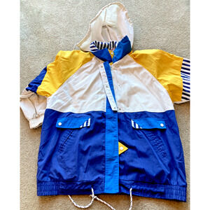 Vintage Daniels Womens Jacket Windbreaker Geometric Patter 20W White Yellow Blue